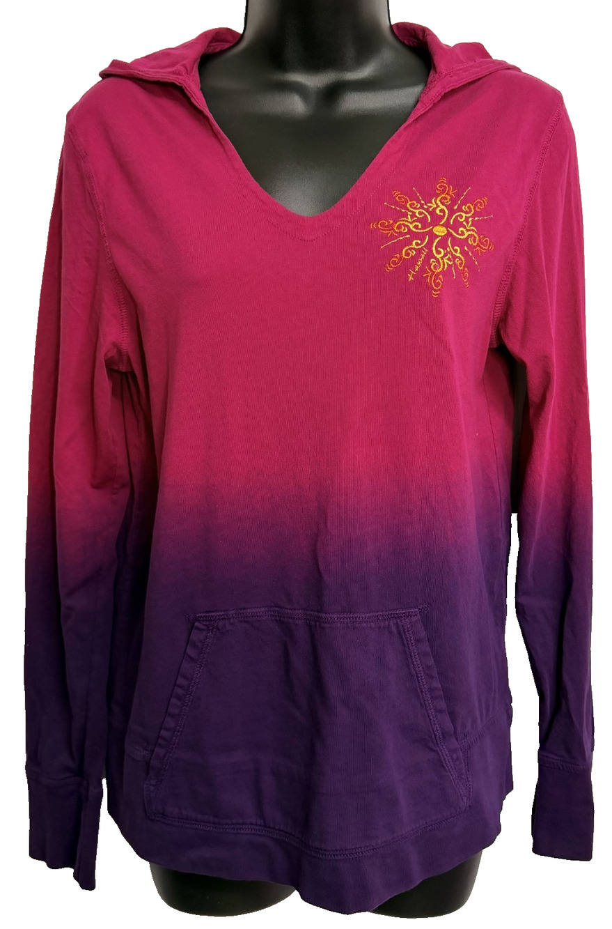 Crazy Shirts Hawaii Ombré Hoodie Women's Medium Pink Embroidered V-Neck Pullover